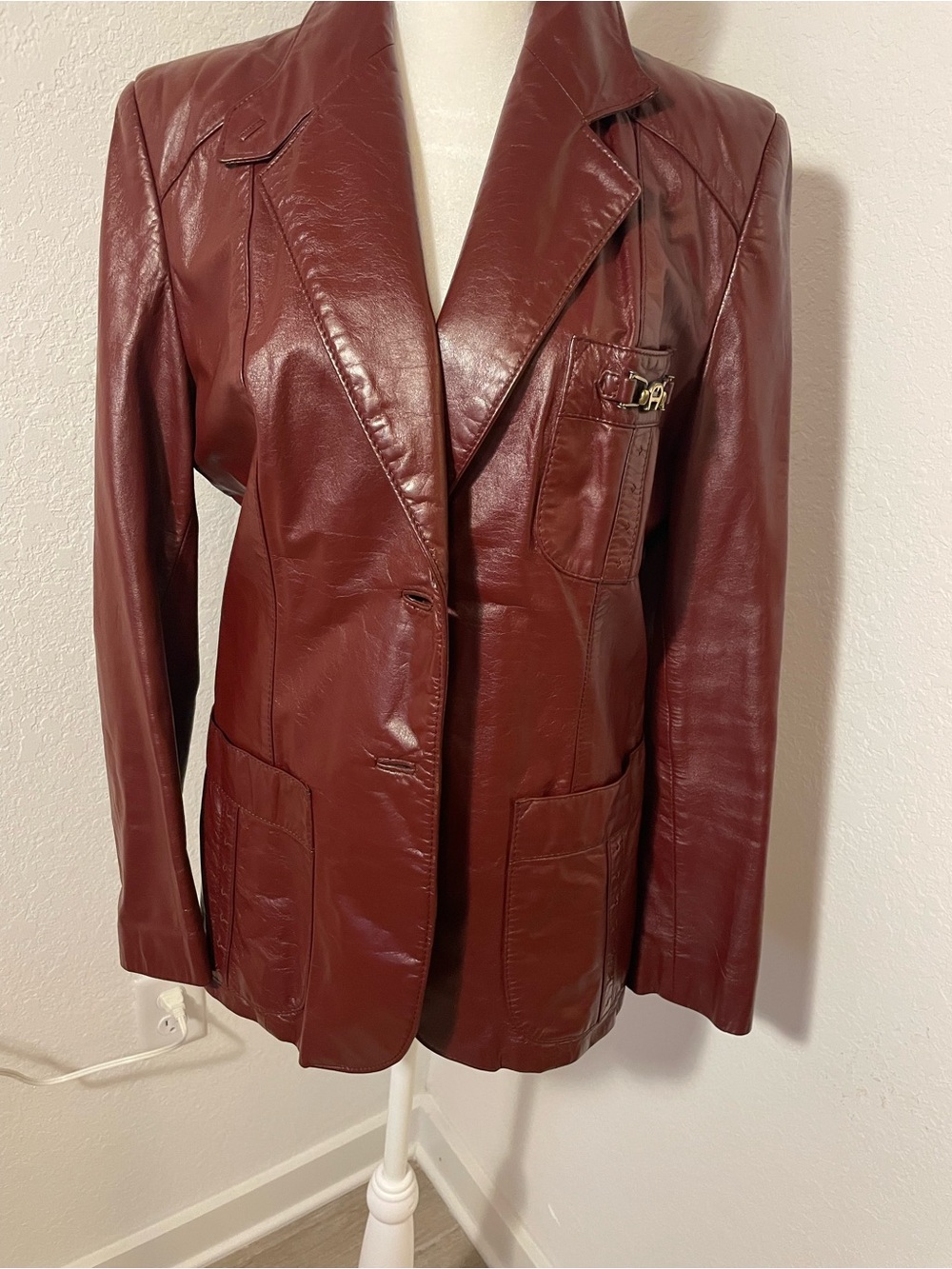 Vintage Etienne Aigner Oxblood Leather Blazer Jacket